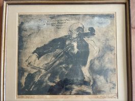 Kohlezeichnung oder Lito mit Widmung von Pablo Casals