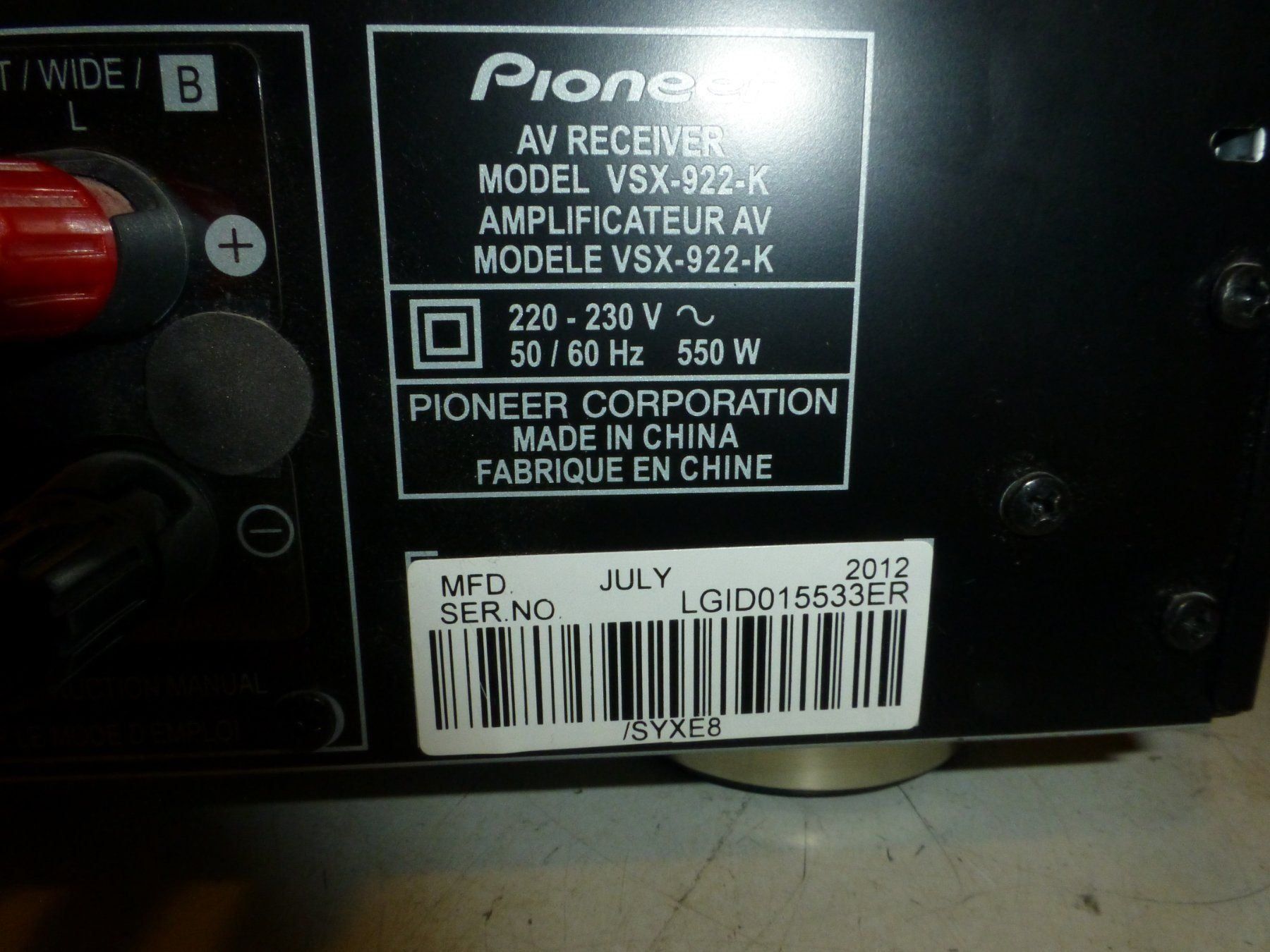 Pioneer Receiver: Pioneer VSX-922-K AV Receiver – Gebraucht aus Altstätten SG von  3