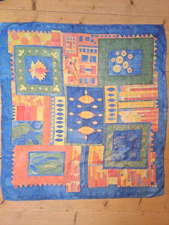 IDEEN IN STOFF Foulard Tuch Schal Carré Seidenmalerei 80s