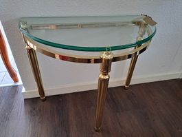 Konsolentisch rund Messing vergoldet Glas Platte Zustand gut