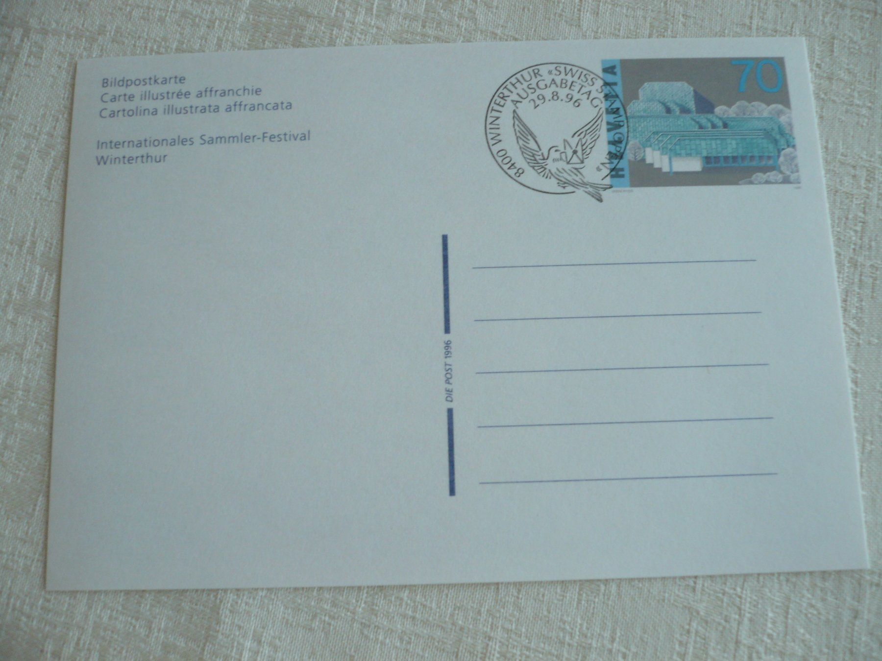 Tutti i francobolli: 1996 "Swiss Stamps Open", Winterthur - Bildpostkarte – Usato da Zürich venduto da saltandpepper008 1
