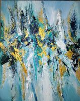 Triptych, türkis gold, Gemälde auf Leinwand 50x40 cm, 3 Stk.
