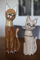 Deko-Katzen aus Holz, 2er Set, Handarbeit
