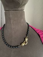 Hämatit Kette mit 2 Panther- Köpfen Vintage