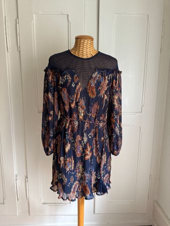 TOPSHOP - Chffon Kleid blau gemustert 34