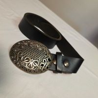 Hüftgold Schwarzer Ledergürtel mit Vintage Schnalle