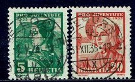 Pro Juventute J73+J75 Vollstempel Le Locle+Niederurnen