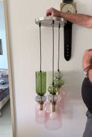 Pendelleuchte 3-flammig Glas bunt Metall guter Zustand