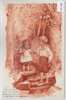 Monotint-Litho - Zwei kleine Kinder auf Treppe - 1898