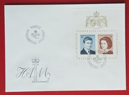 LIECHTENSTEIN 415 BLOCK 7 VERMÄHLUNG HANS AD. MARIE 1967 FDC