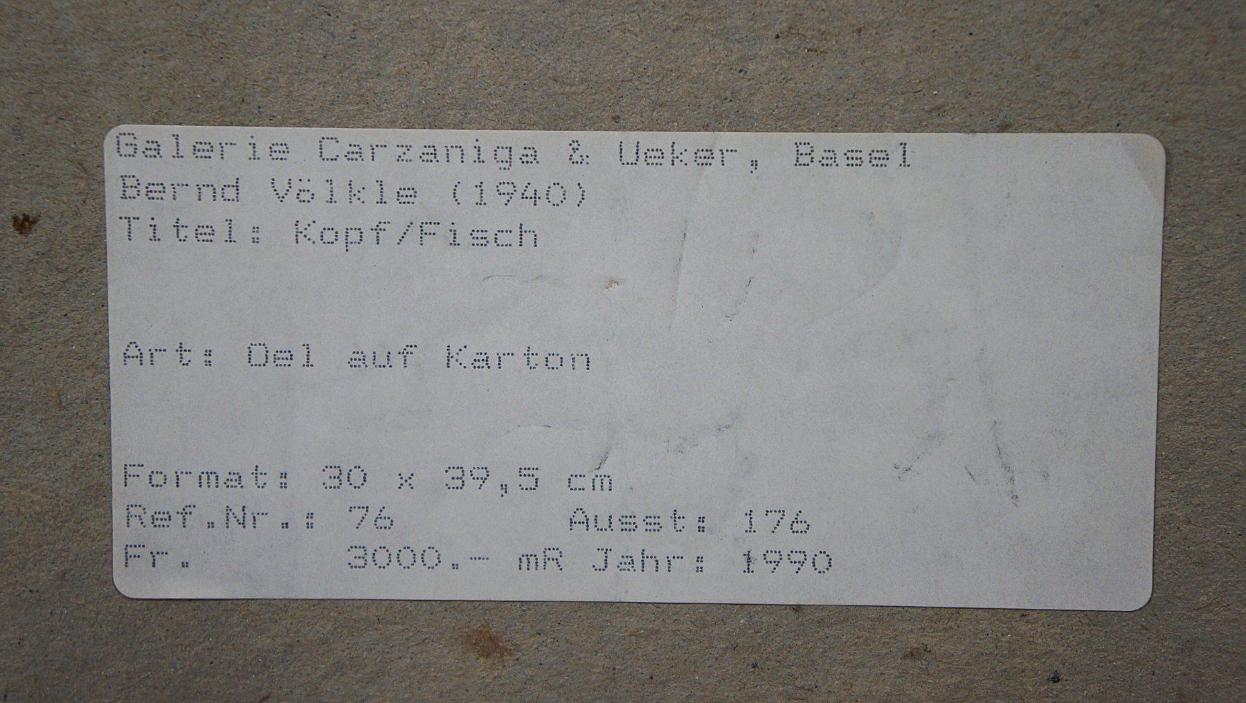 Gemälde: 3000 CHF Bernd Völke "Kopf/Fisch" 1990 Ref. 76 – Gebraucht aus Basel von Kaffee_und_Kunst 1