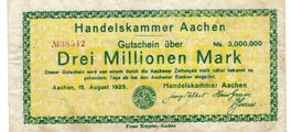 Aachen 3 Mil.Mark SN rot 15.08.1923 SS++-VZ