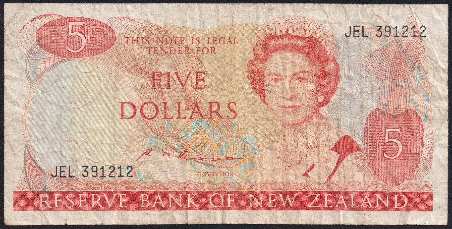 Banconote: Neuseeland 5 Dollars 1981 – Usato da Brugg AG venduto da banknoten_muesli