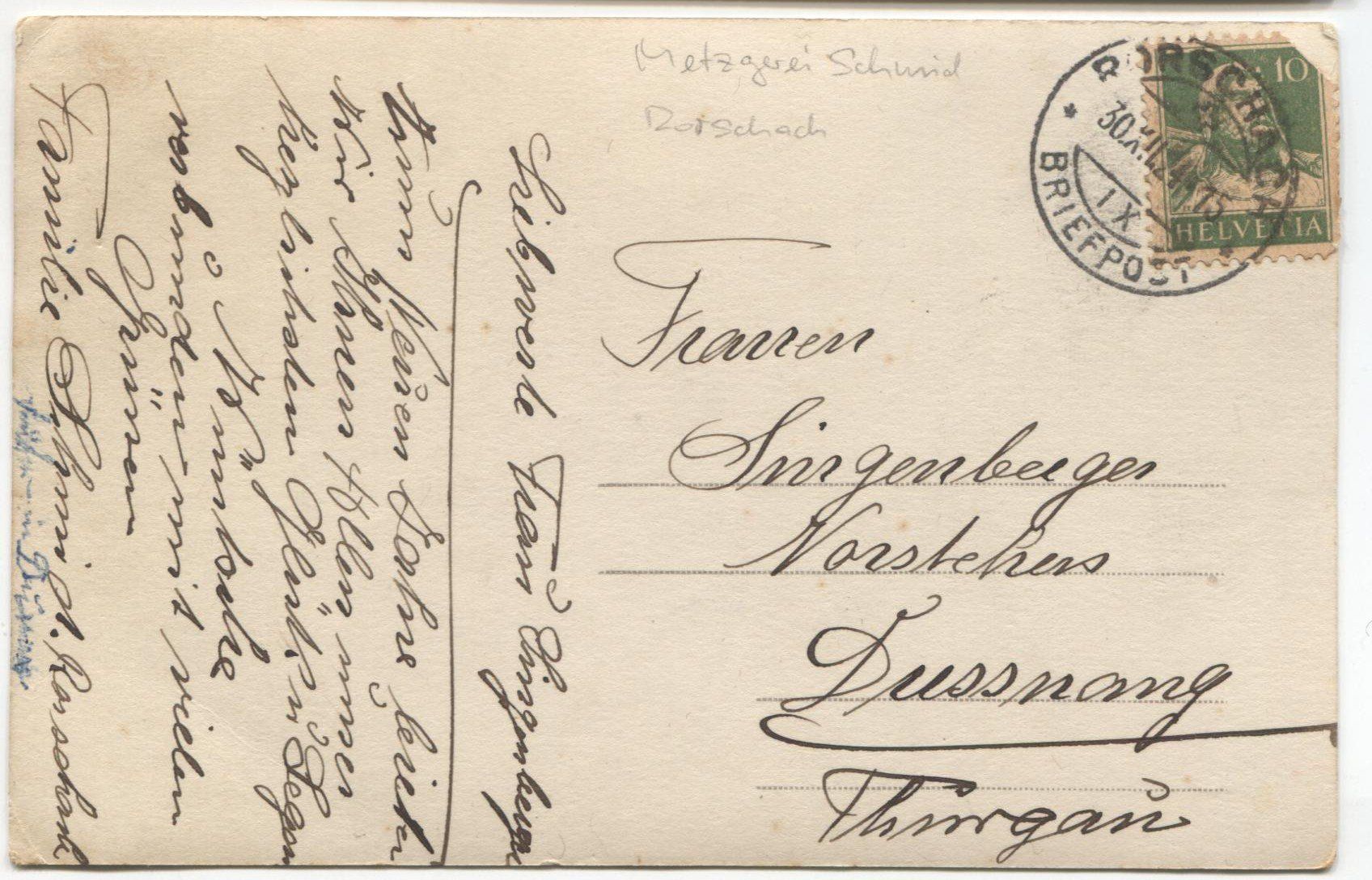 Cartoline postali: RORSCHACH SG 1924 Metzgerei Schmid – Usato da Wil SG venduto da Clanx 1