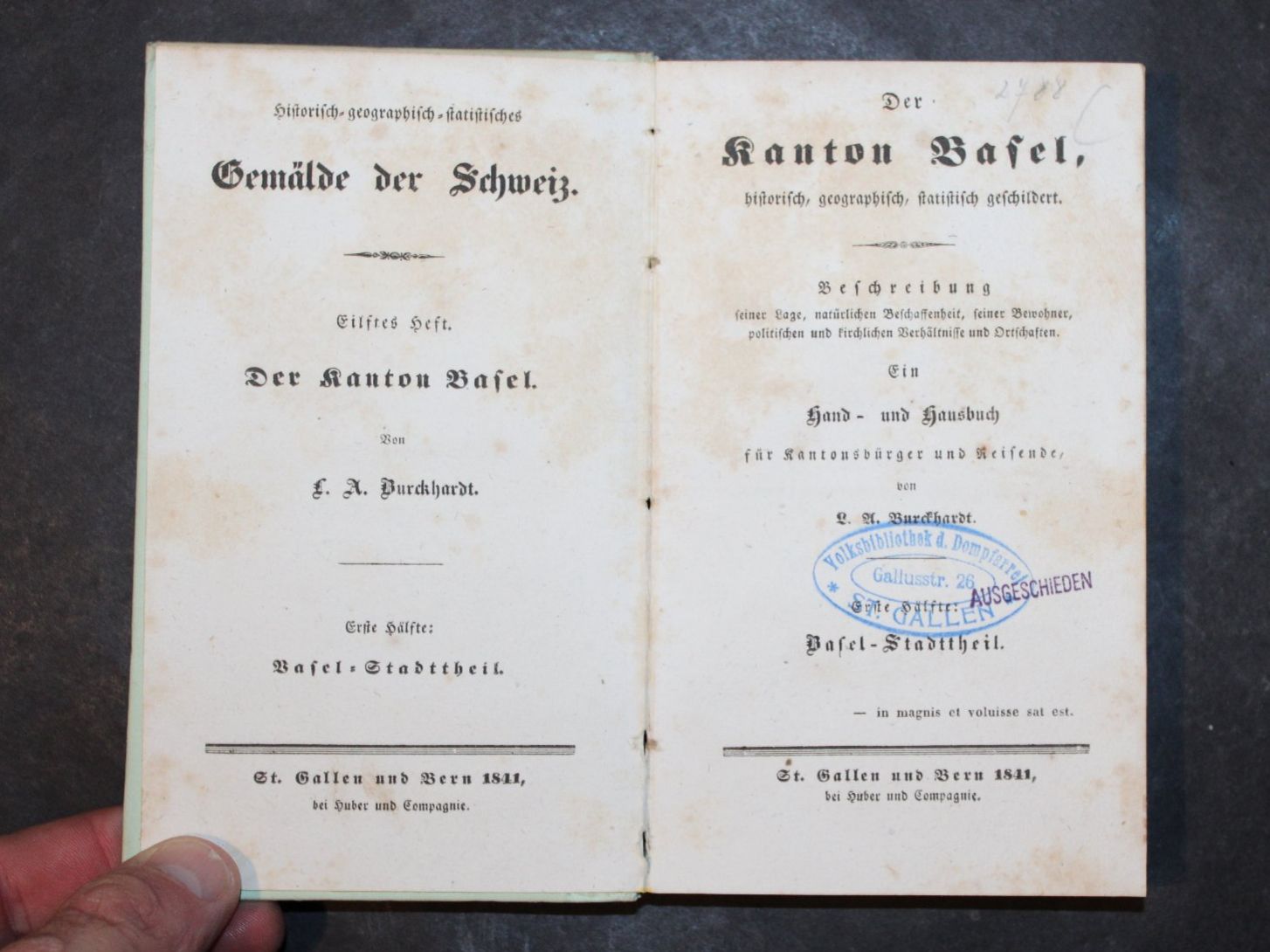 Libri: DER KANTON BASEL,GEMÄLDE DER SCHWEIZ,1841,RAR – Usato da Guensberg venduto da Herzaktion 1