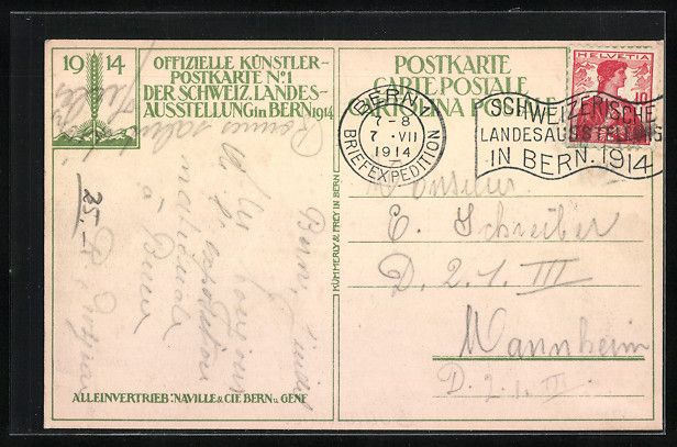 Cartoline postali: Bern, Schweizer Landesausstellung 1914,  – Usato da Berlin venduto da bartko-reher 1