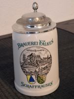 Bierkrug Keramik mit Zinndeckel Brauerei Falken Schaffhausen