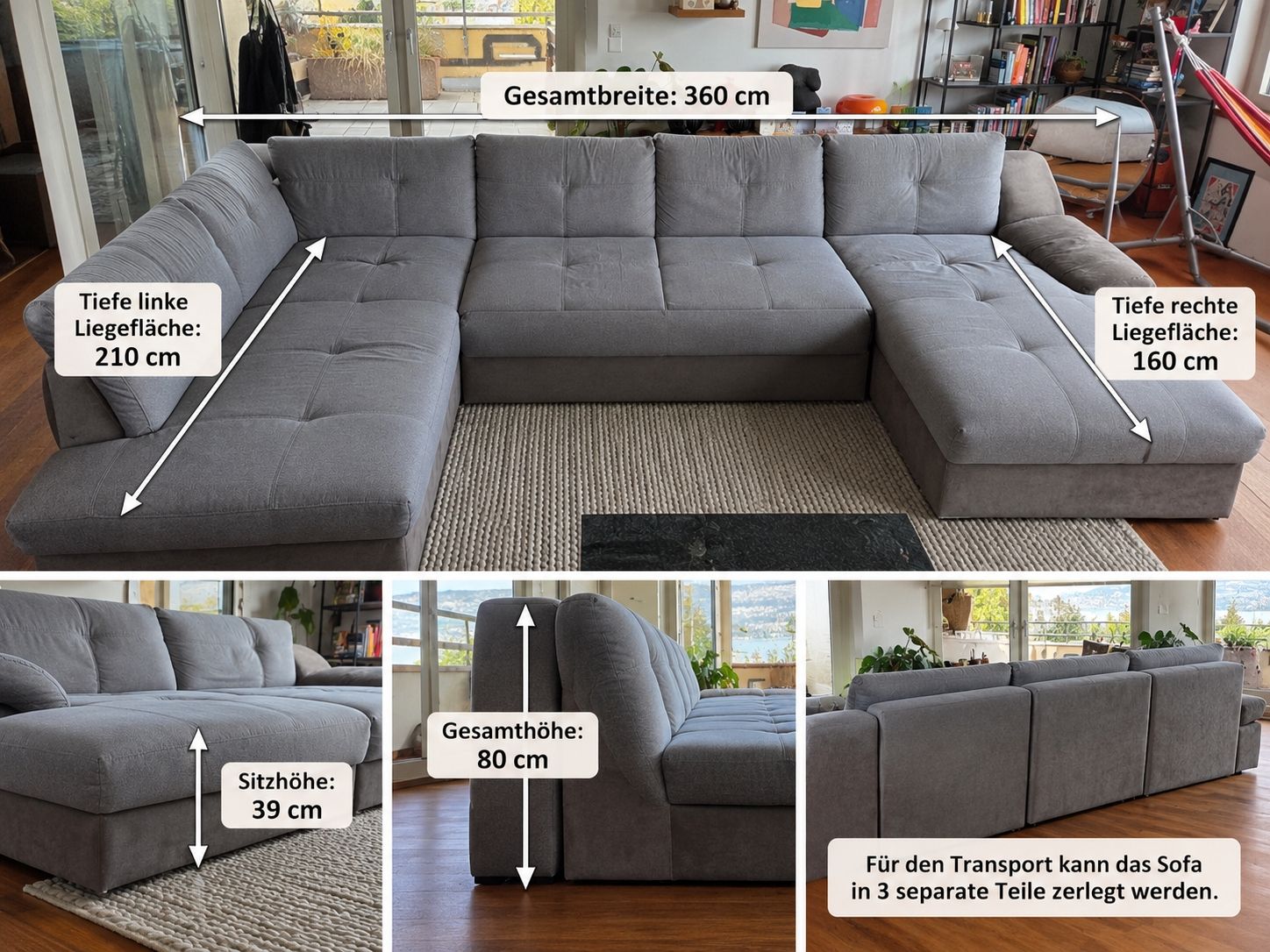 Divani: Grosses U-Sofa/ Sofalandschaft Grau – Usato da Horgen venduto da max_dp99