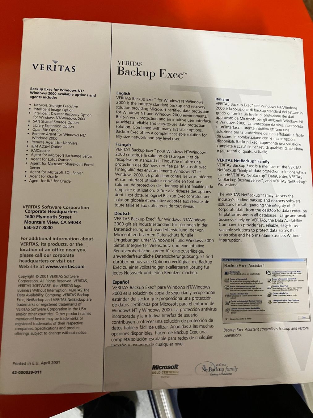 Software: Veritas BackupExec fü Windows NT/2000 Server – Usato da Wetzikon ZH venduto da Herbi_58 1