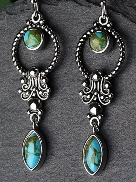 Orecchini pendenti & Orecchini a lobo: Boucles d'oreilles vintage en turquoise – Nuovo e nell'imballaggio originale da St-Imier venduto da supernova21 2