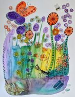 Original Aquarell Blumenwiese Käfer Biene Schmetterling