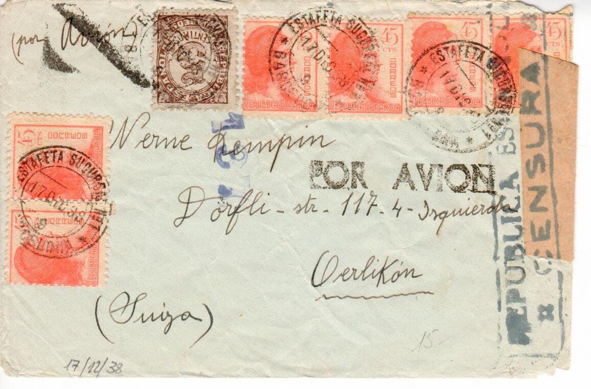 Alle Briefmarken: Zensurbrief Spanien – Gebraucht aus Wolhusen von Curver9