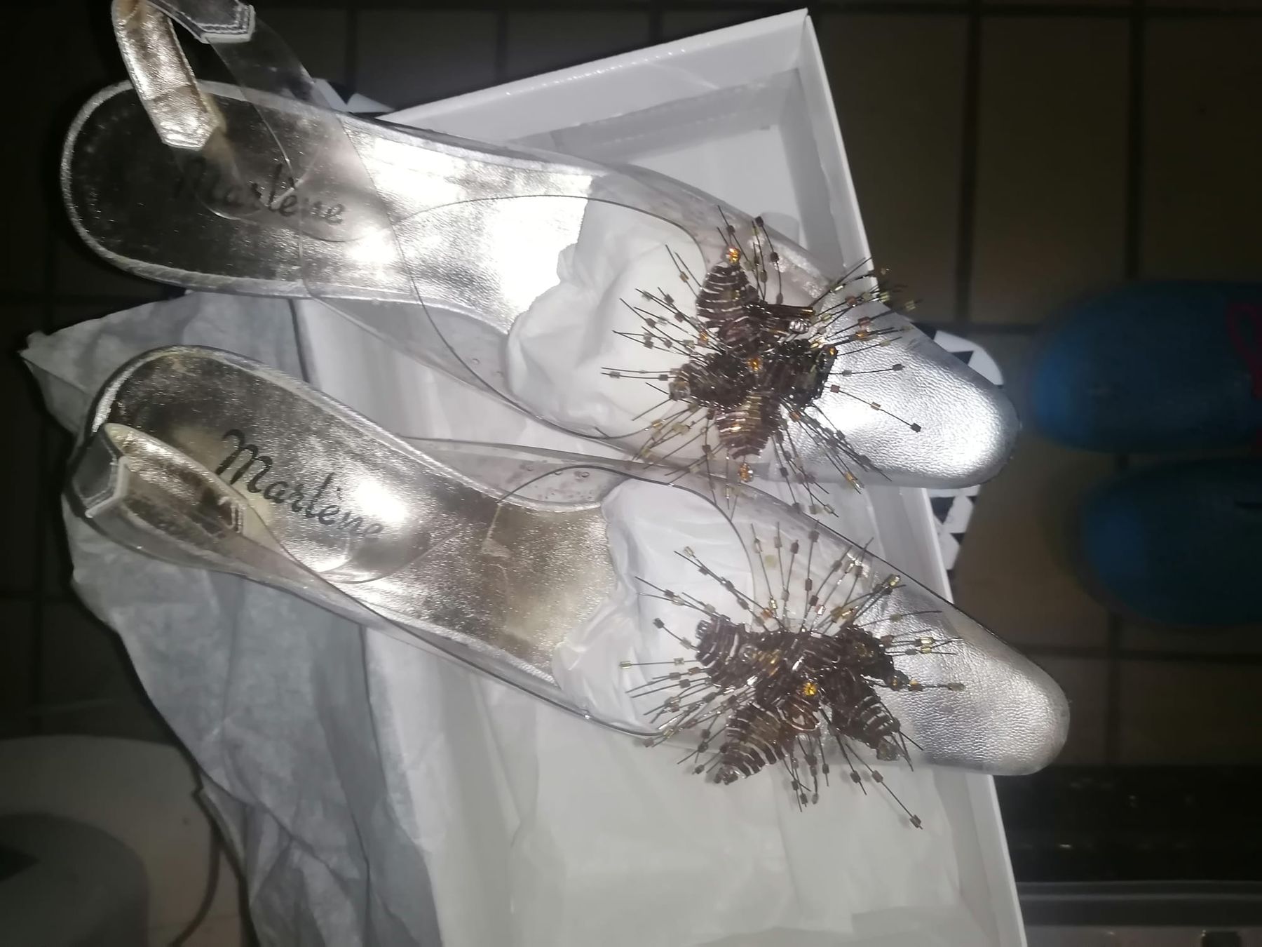 Scarpe da donna: Marlene Slingpumps, Silber, Gr. 38, Exotisch verziert! – Usato da Birrwil venduto da inf_2qrx 3