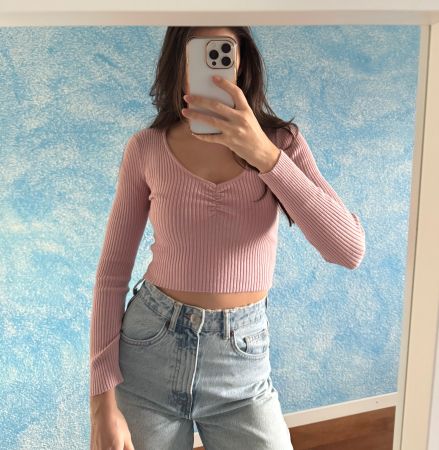Rippiges rosa Crop-Top von L.A. Hearts XS