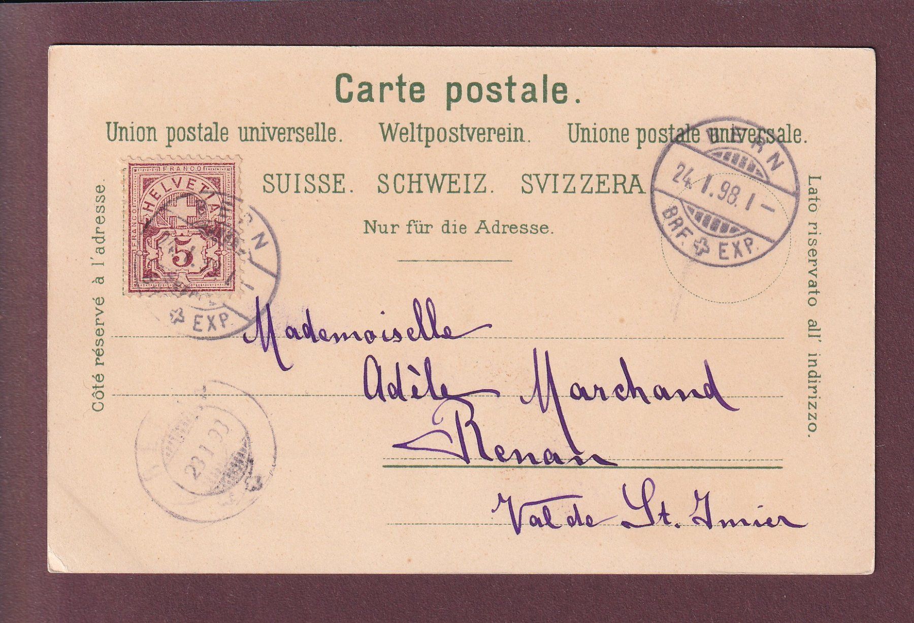 Cartoline postali: Gruss aus BERN - Schnee - 1898 – Usato da Pully venduto da nicecards 1