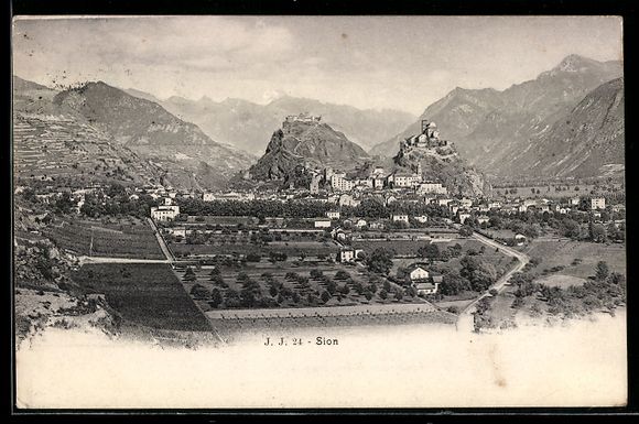 Cartoline postali: AK Sion, Ortsansicht mit Burg, 1906 – Usato da Berlin venduto da bartko-reher