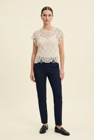 Haut Crochet Dentelle Écru Manches Courtes T. M
