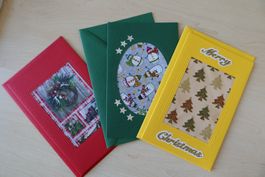 Set: 3 Weihnachtskarten mit Stoff (Doppelkarten/Kuverts)