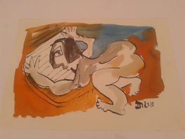 Original Zeichnung "liegender Akt" Unikat gerahmt
