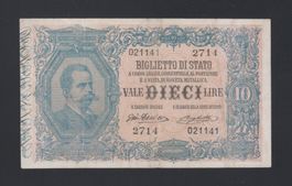 Italia 10 Lire L. 17.02.1888 gefalten