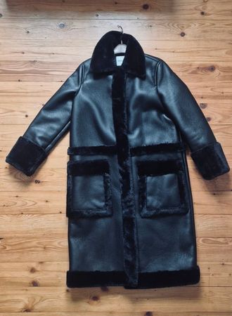 Kunstleder Mantel mit Flauschiger Teddystoff, Gr M-L