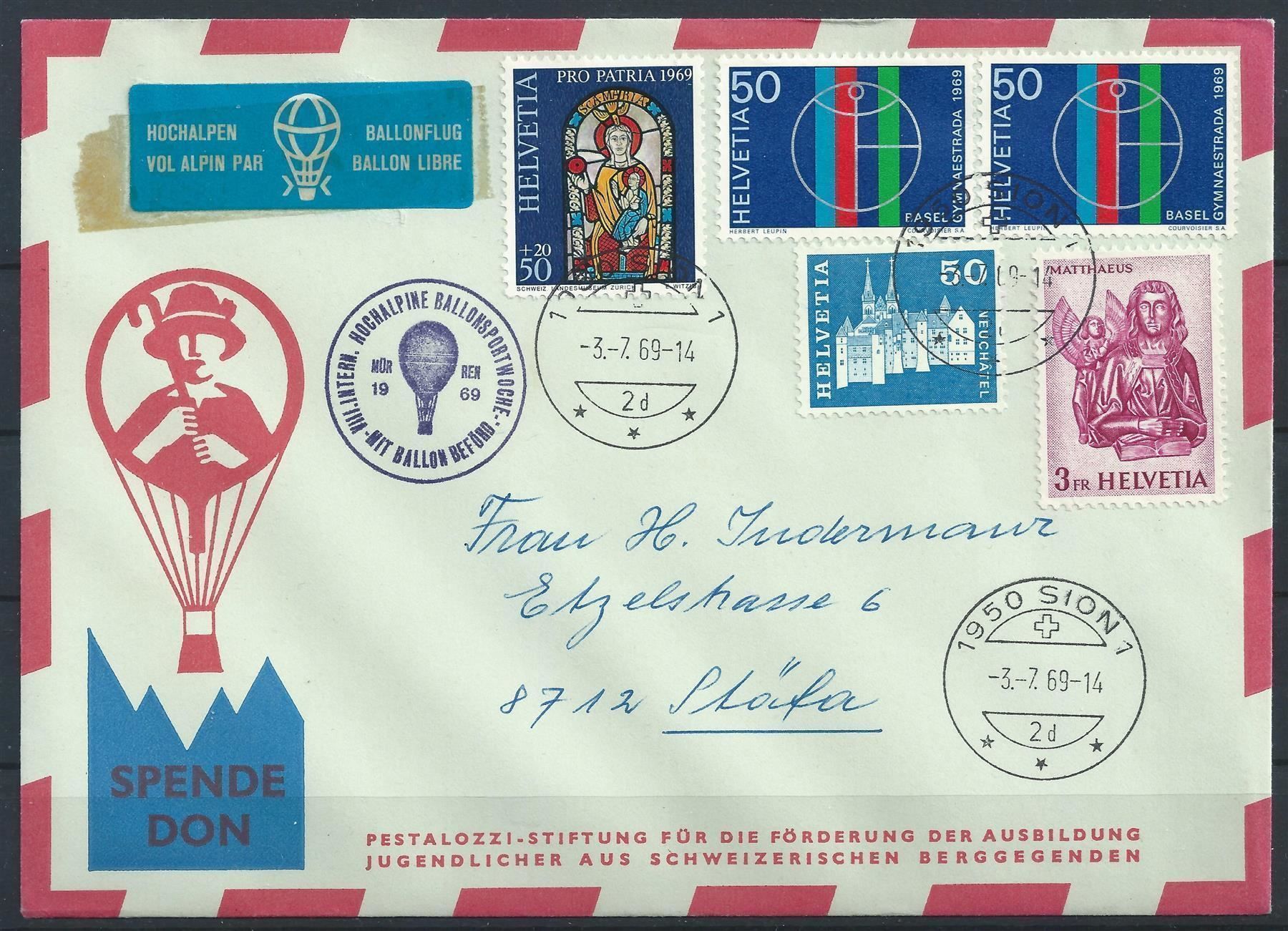 Tutti i francobolli: 1969, Ballonflugbrief – Usato da Wittenwil venduto da Khunruedi