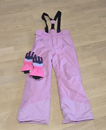 Rosa Kind Skihose, Grösse 132 + Handschuhe