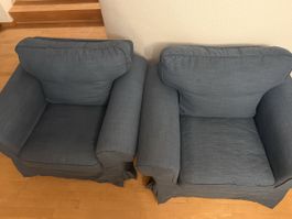 2 IKEA EKTORP Armchairs "Kilanda" (Hillared dark blue)