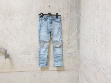 Jeans H&M, bleu denim clair, sequins au genou, fille, 134