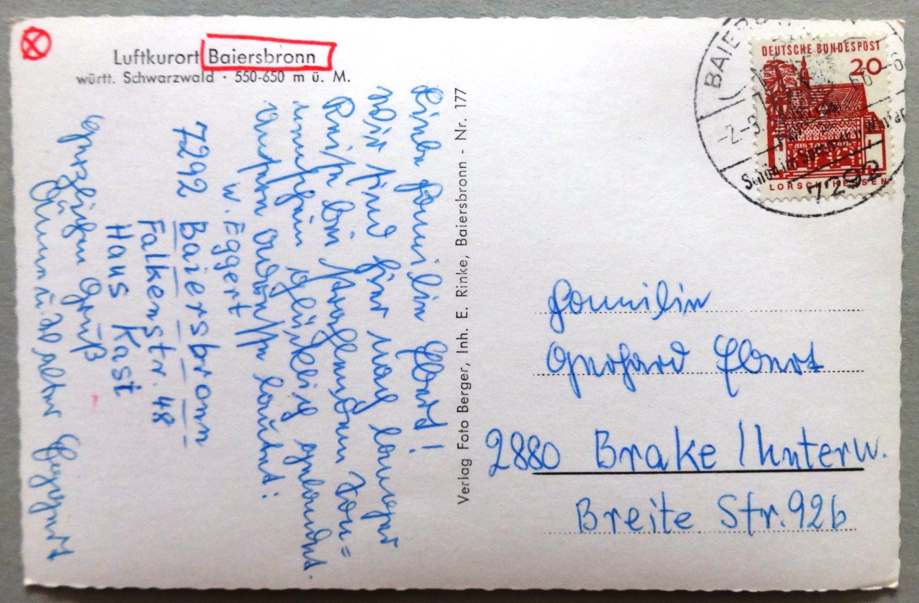 Cartoline postali: Luftkurort Baiersbronn, Württ. Schwarzwald – Usato da Fétigny venduto da Billy2miny 1