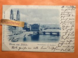 1899 Gruß aus Zürich. Grossmünster und die Alpen