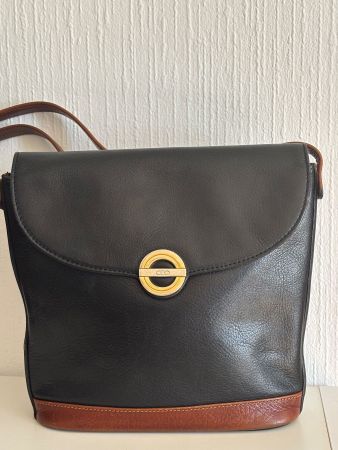 Sac bandoulière  vintage Pourchet en cuir noir et marron