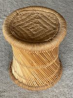Handgewebter Bambus- + Jutehocker, Mudda Hocker, Boho Stil