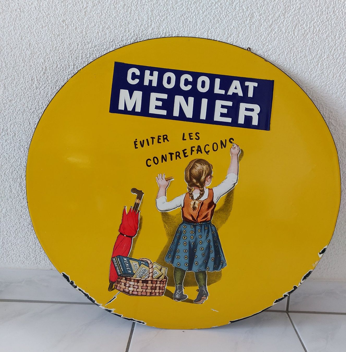 Cailler Schilder: Emailschild Chocolat Menier Plaque émaillée 59 cm – Gebraucht aus Schenkon von Elbarto007