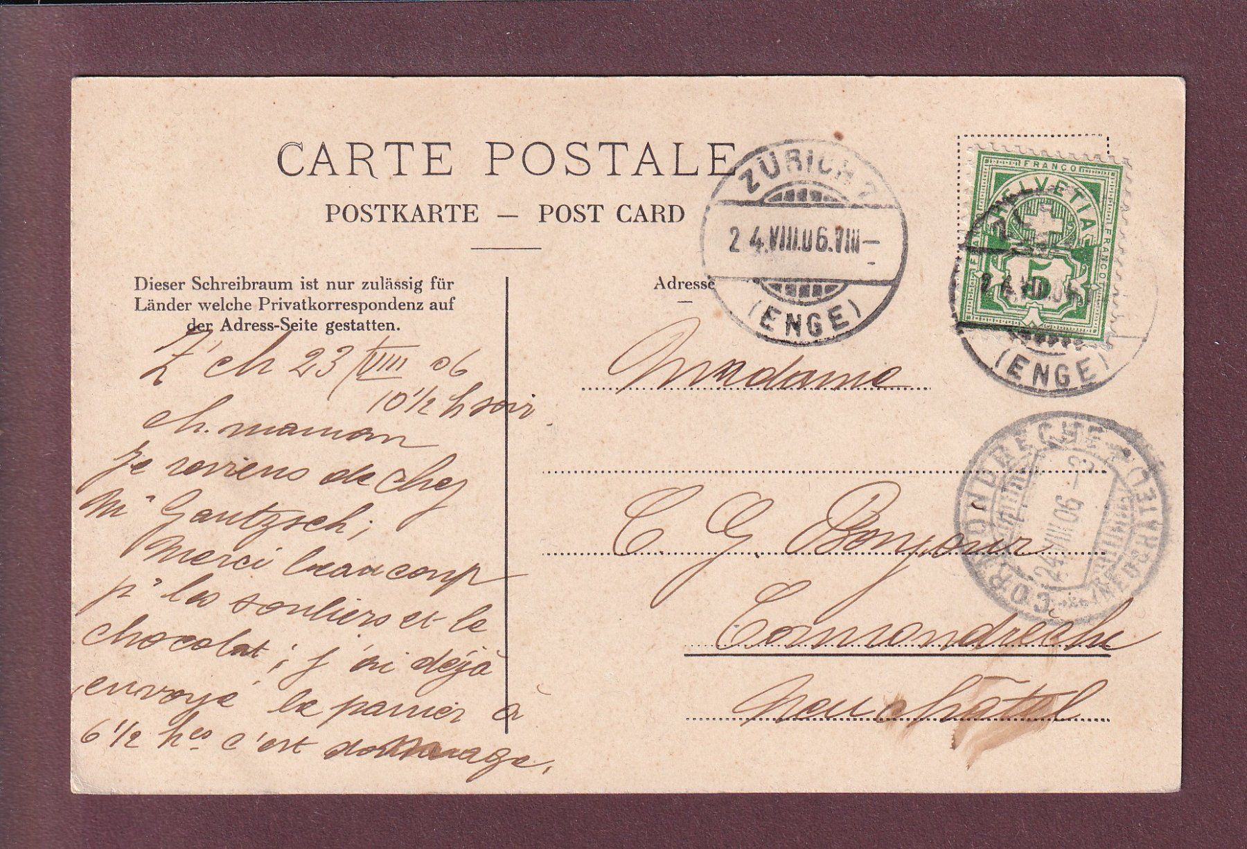 Ansichtskarten: Nebelmeer am UETLIBERG - 1906 – Gebraucht aus Pully von nicecards 1