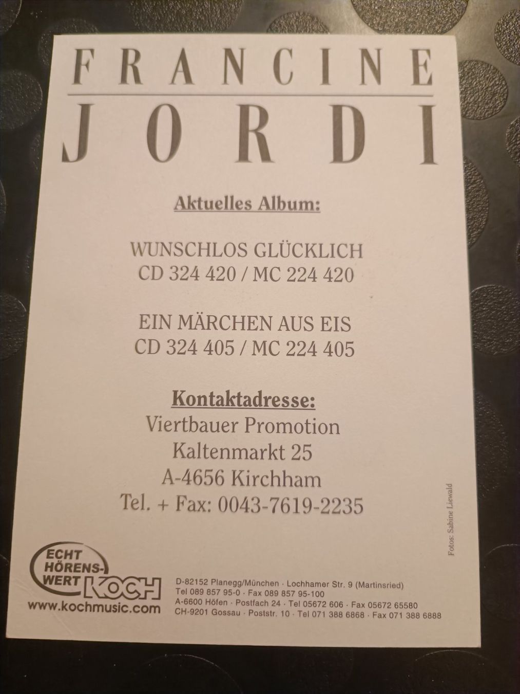 Autogramme: Francine Jordi - handsignierte alte Autogrammkarte – Gebraucht aus Menziken von Artographs 1