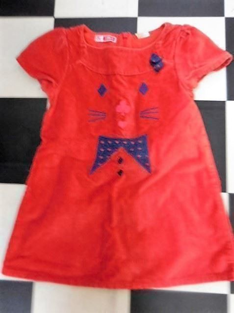 Du Pareil au Même Vestiti & Gonne: ca. Gr. 86 / 92  DPAM rot Samtkleid Katze ideal im Frühling – Usato da Basel venduto da frausommerwind