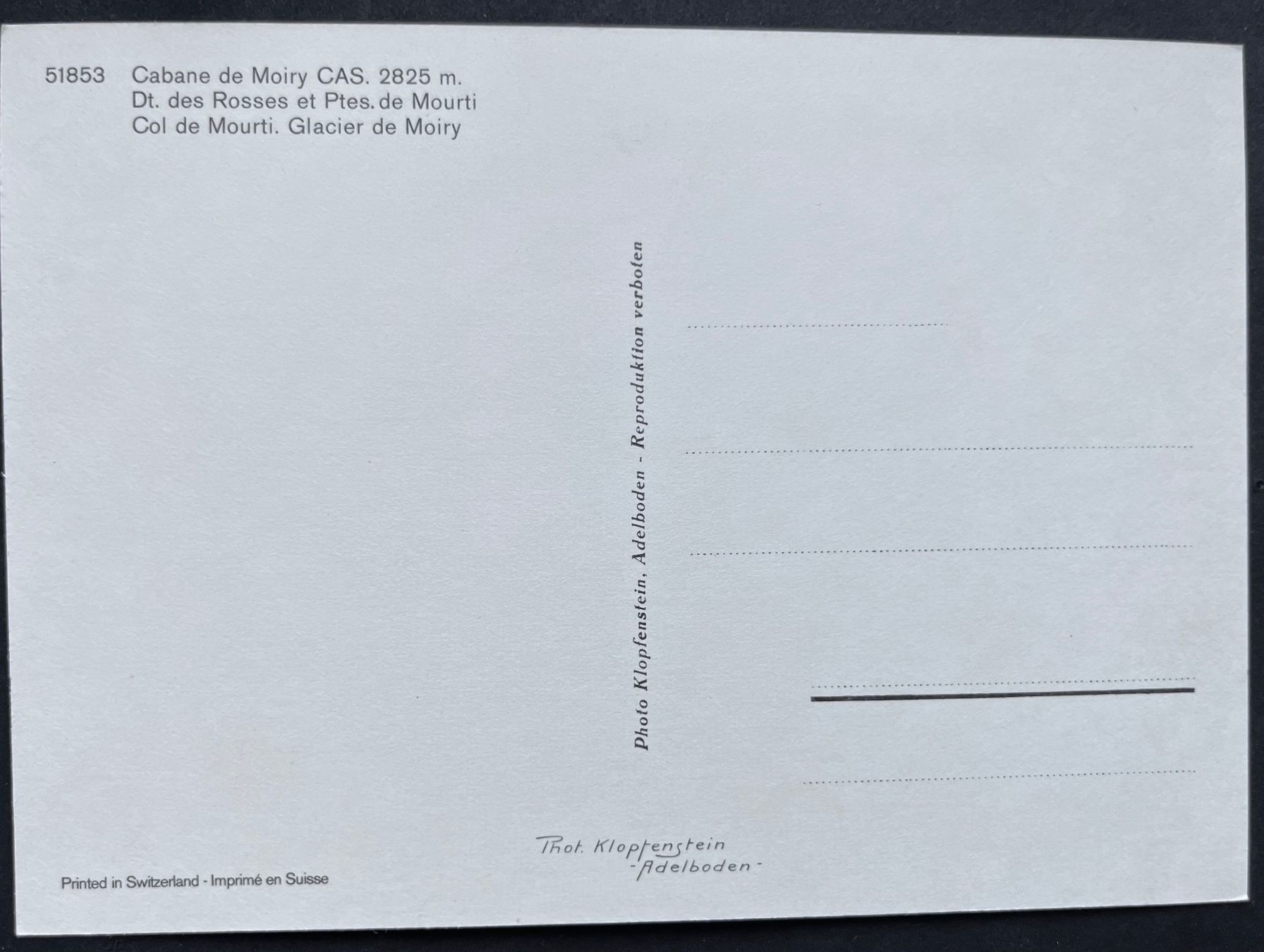 Cartoline postali: Cabane de Moiry CAS. Dt. des Rosses – Usato da Ostermundigen venduto da DaxKarten-75 1