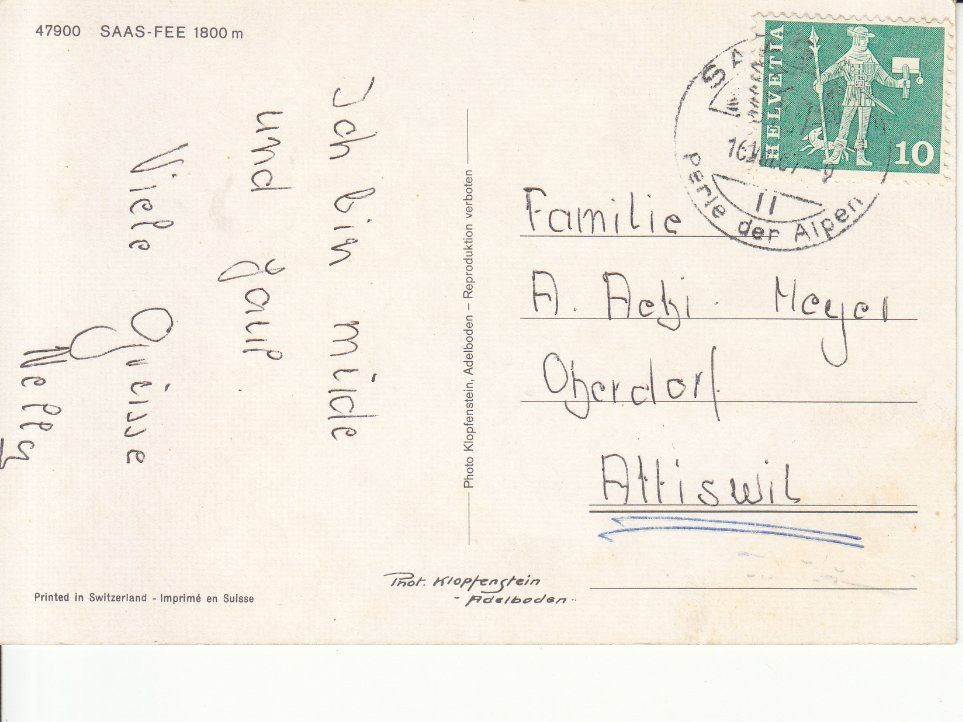 Cartes postales: Saas-Fee 1967 – D'occasion à Bürglen TG par StampGraf 1