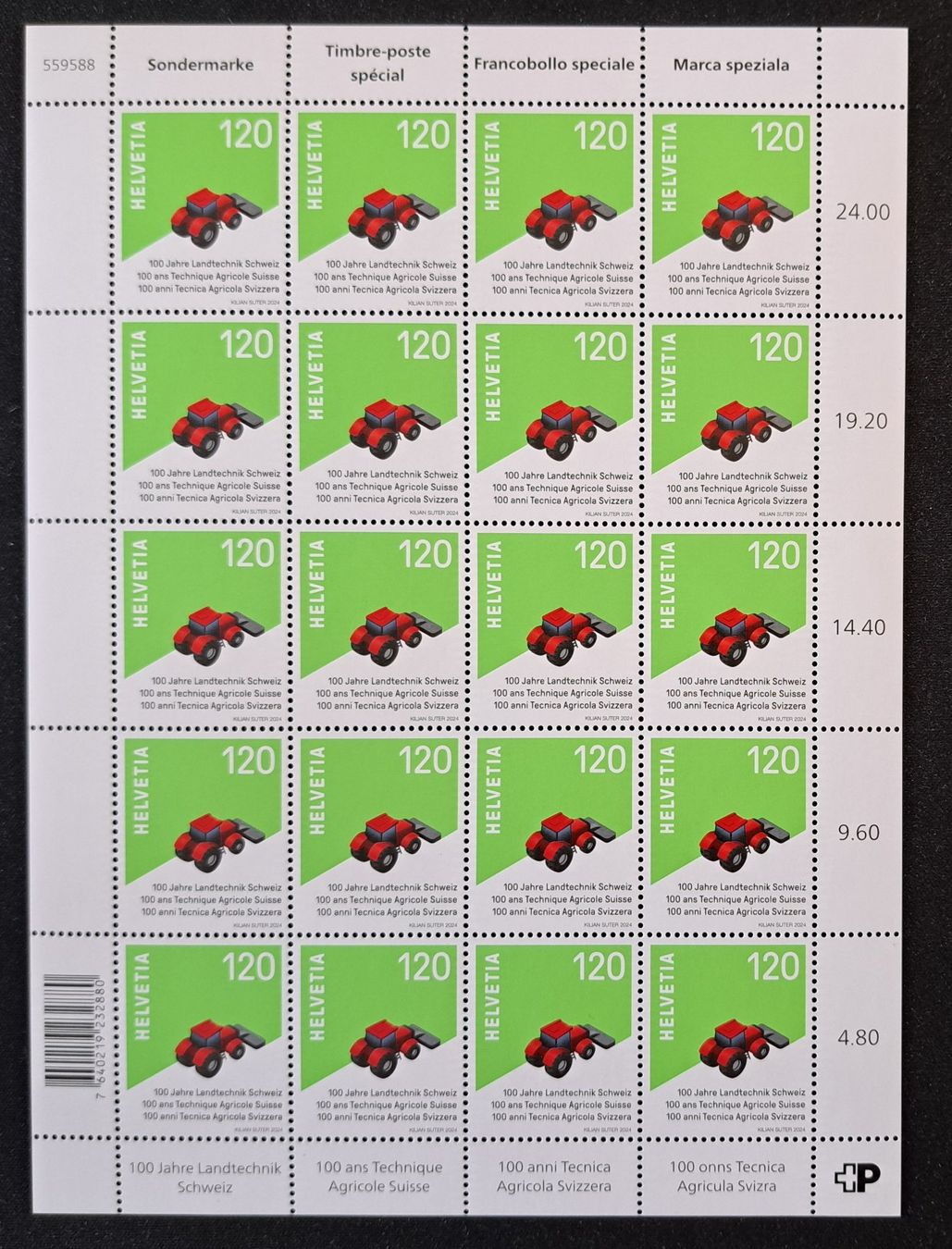 Tutti i francobolli: Kleinbogen 100 Jahre Landtechnik Schweiz 2024 postfrisch – Nuovo (secondo la descrizione) da Unterägeri venduto da PhilatelieStudiger